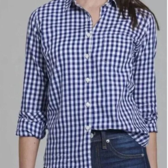 UNTUCKit Tops - NWT UNTUCKit BELLEZA 100% COTTON GINGHAM NAVY BLUE/WHITE BUTTON FRONT SHIRT